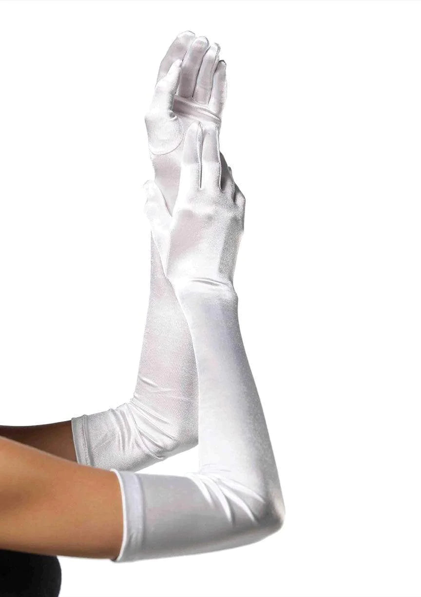 Extra Long Satin Gloves White