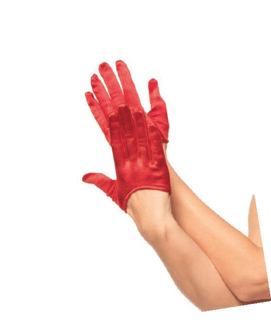 Mini Cropped Satin Gloves Red
