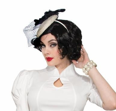 1940's Hat on Headband with Blue Veil