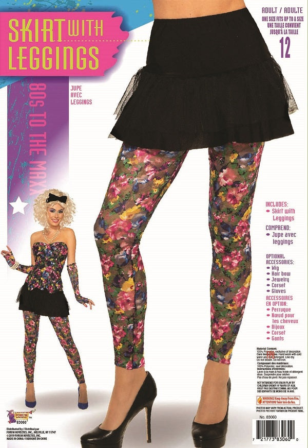 80's Floral Leggings with Skirt - Mystique Costumes
