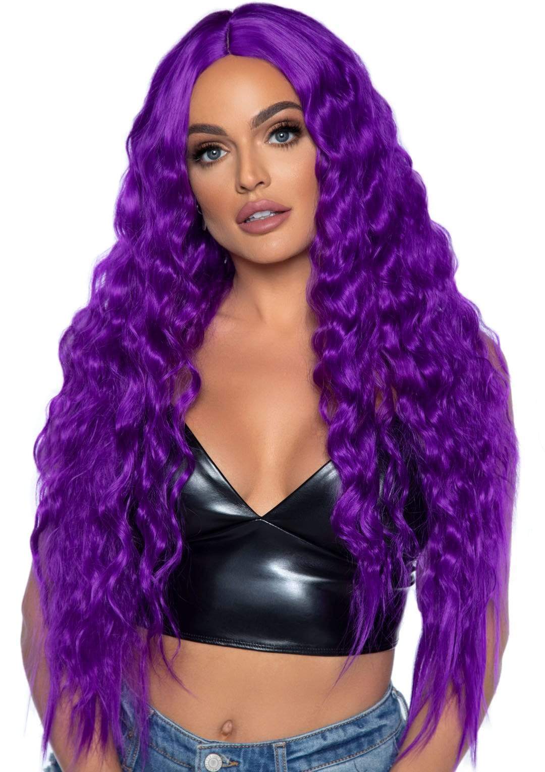 Beachy Wave Long Center Part Wig Purple