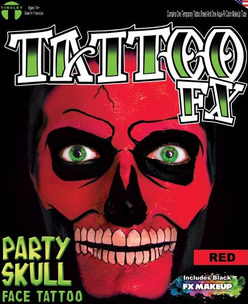 FX Party Skull Face Tattoo Red