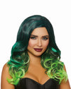 Black Teal Neon Green Ombre Wig