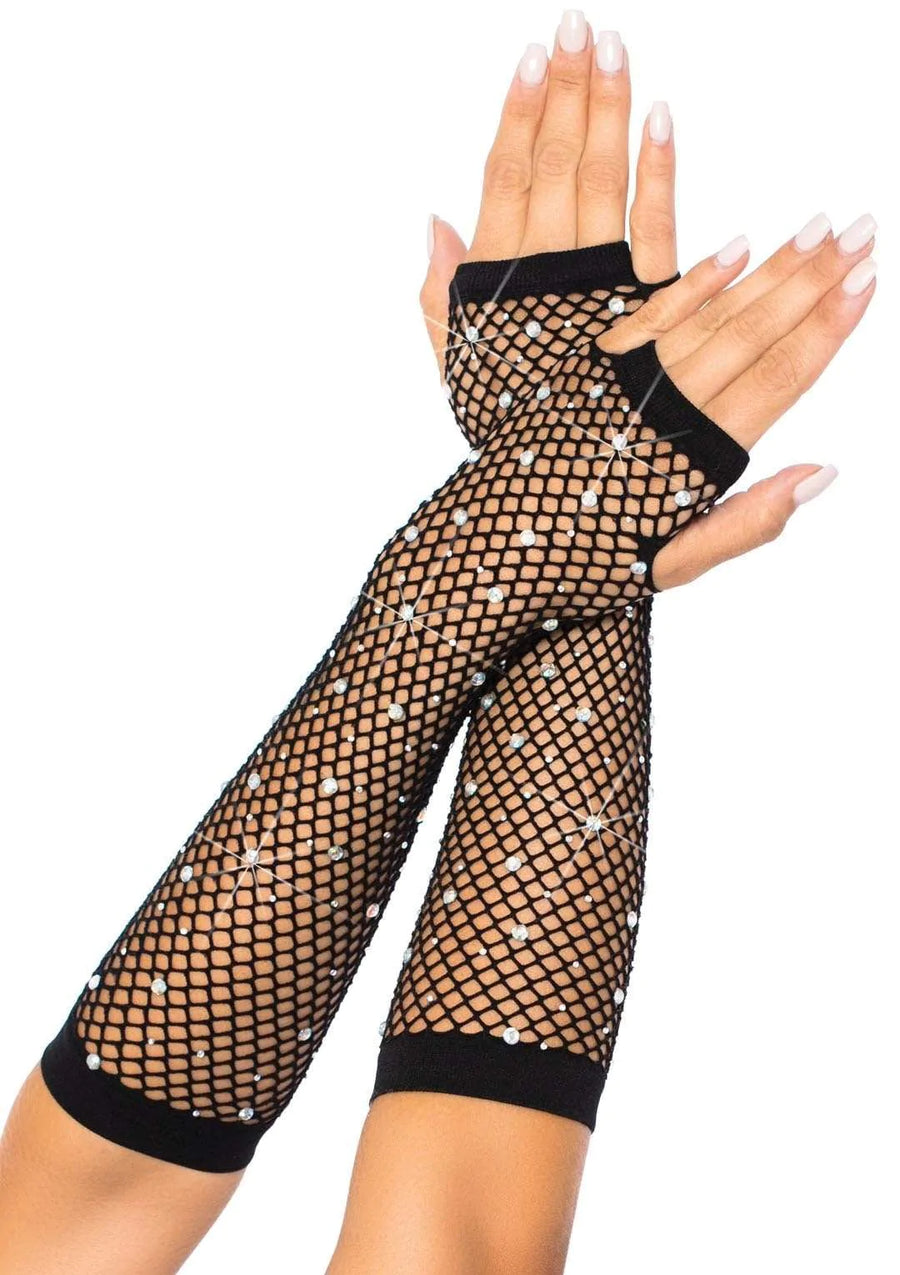 Rhinestone Fishnet Arm Warmers