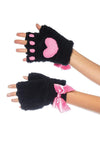 Plush Kitty Paw Fingerless Gloves Black