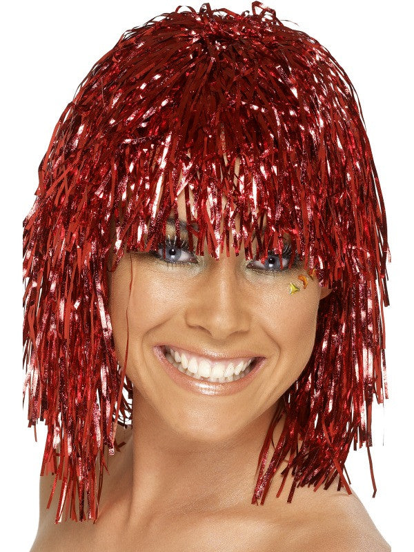 Short Tinsel Wig Red