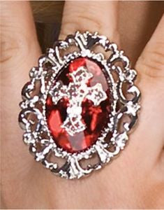 Gothic Cross Ring Red