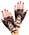 Lace Up Wrist Length Fishnet Fingerless Gloves