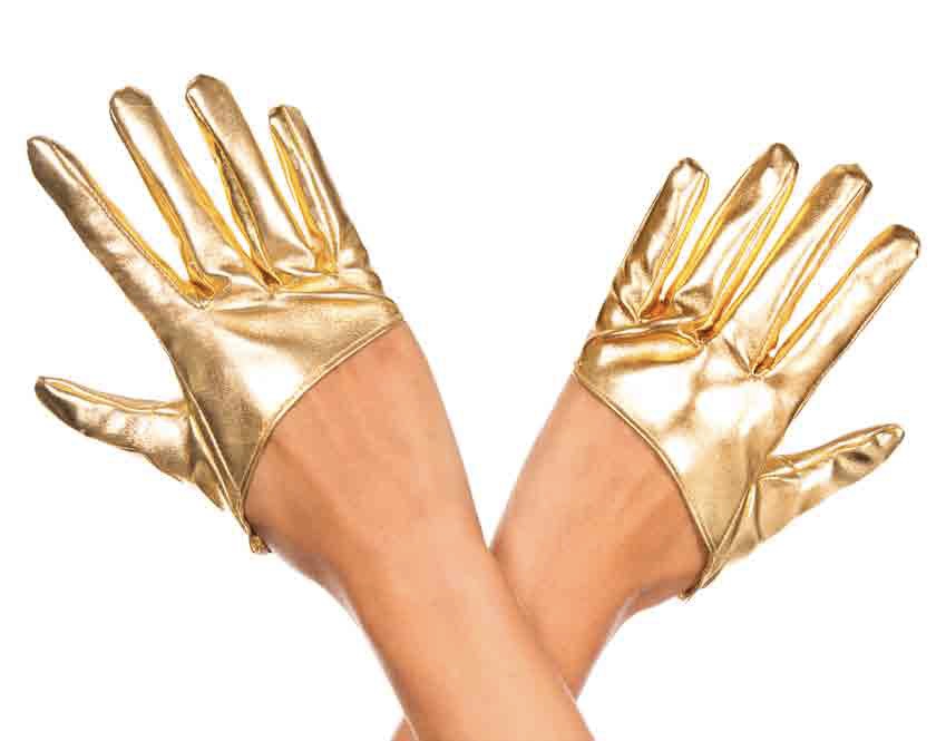 Short Wet Look Gloves Gold