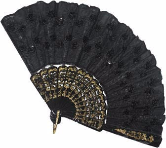 Lace Fan with Gold Trim Black