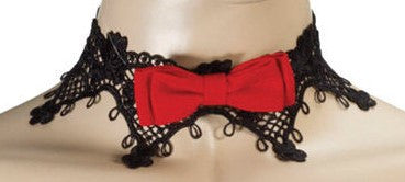 Twisted Attraction Red Bow Lace Choker