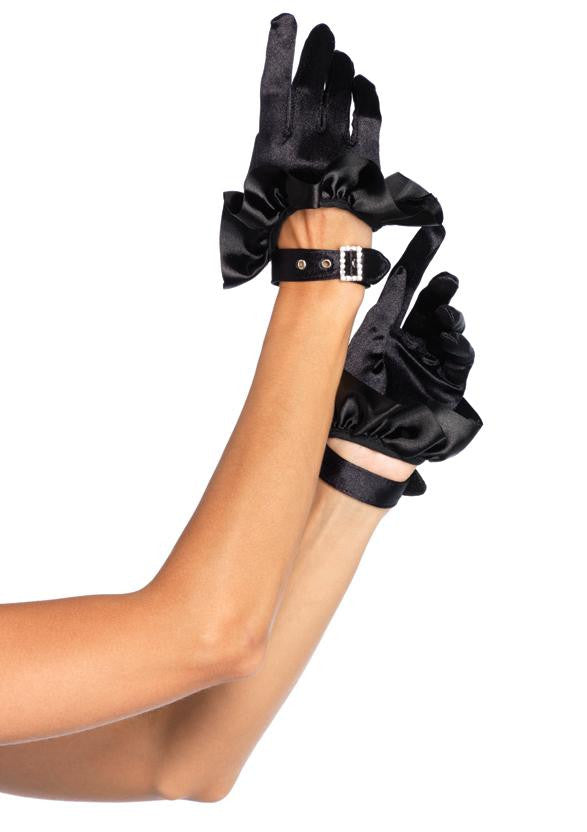 Cropped Satin Black Gloves with Buckle