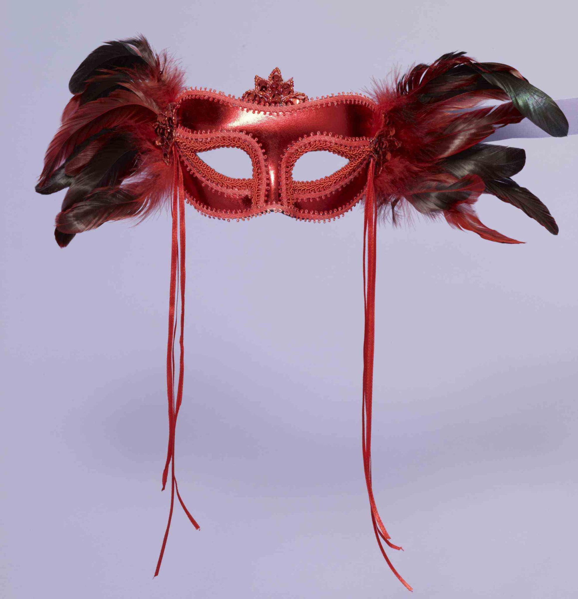 Venetian Mask with Feather Red