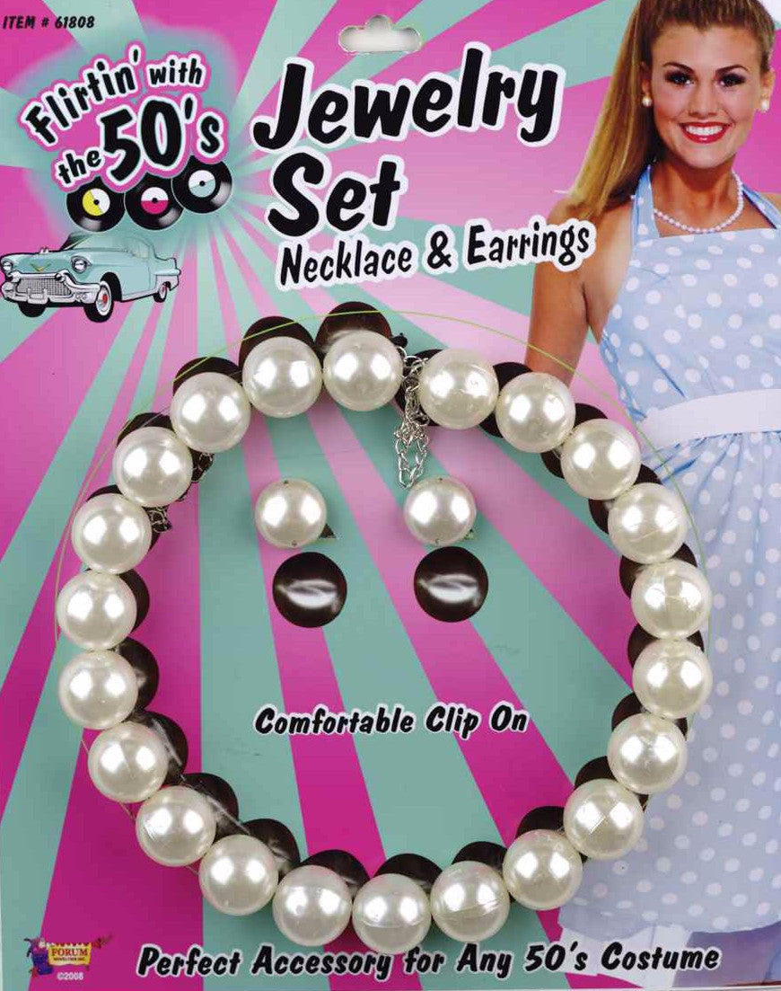 50's Pearl Necklace & Earrings