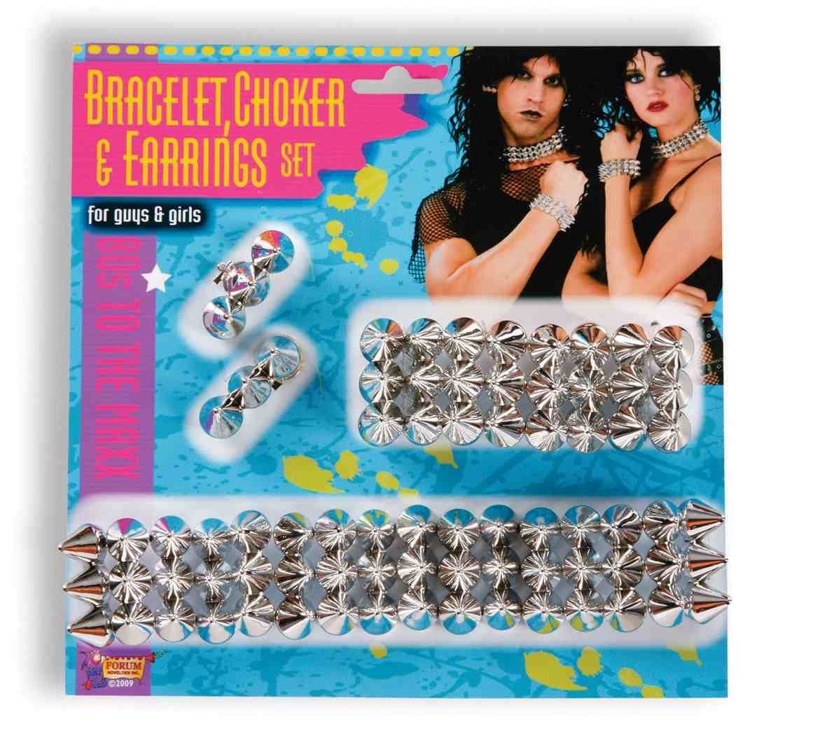 Spike Bracelet, Choker and Earrings Silver