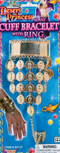 Cuff Bracelet with Ring Gold