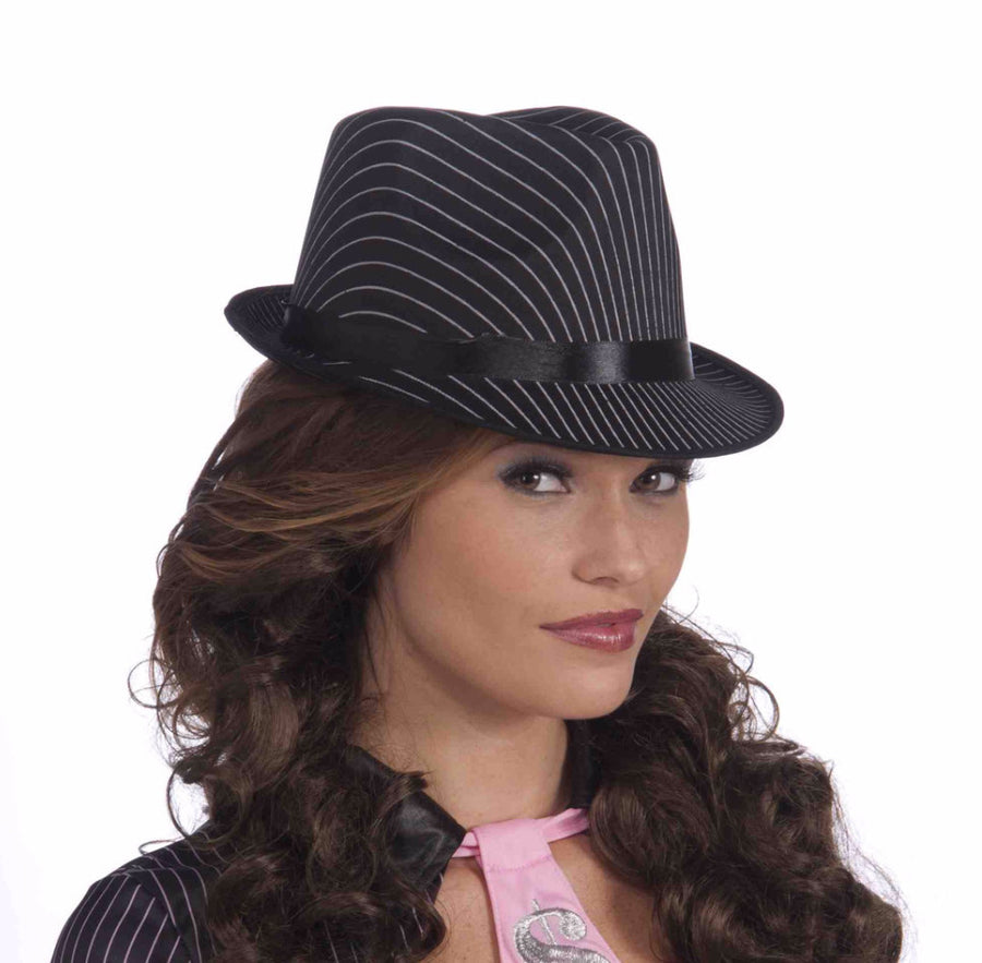 Ladies Black Pinstriped Fedora