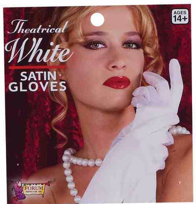 9" Satin Gloves White