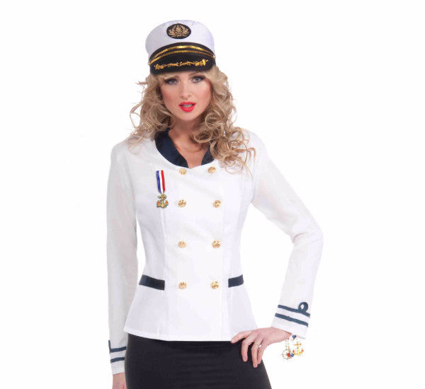 Lady in the Navy Officer Jacket White