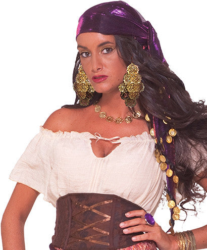 Gypsy Flower Coin Dangling Earrings Gold