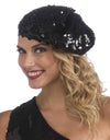 Flapper Sequin Beret Hat Black