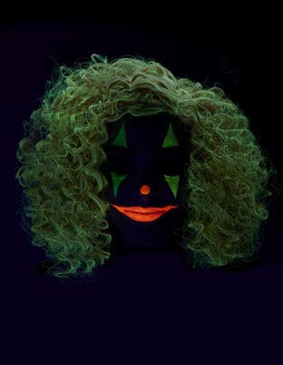 Glow In The Dark Curly Clown Wig Bright Red With Glow Blends