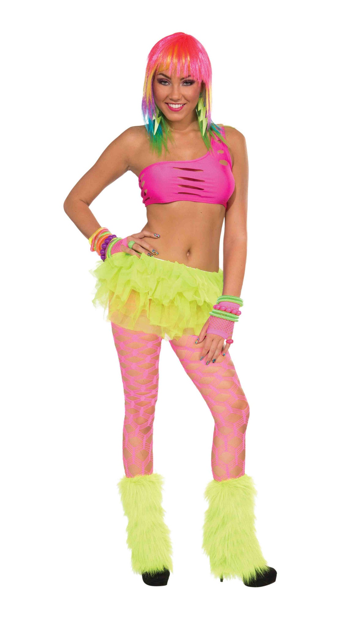 Wide Fishnet Pantyhose Neon Pink