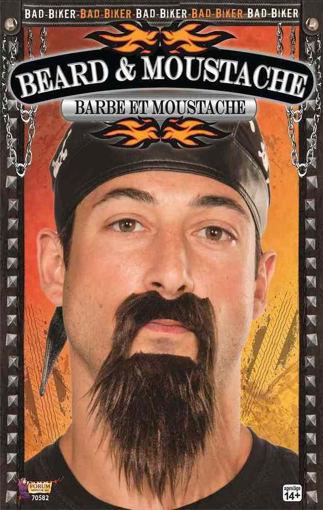 Biker Beard and Moustache Black 6"