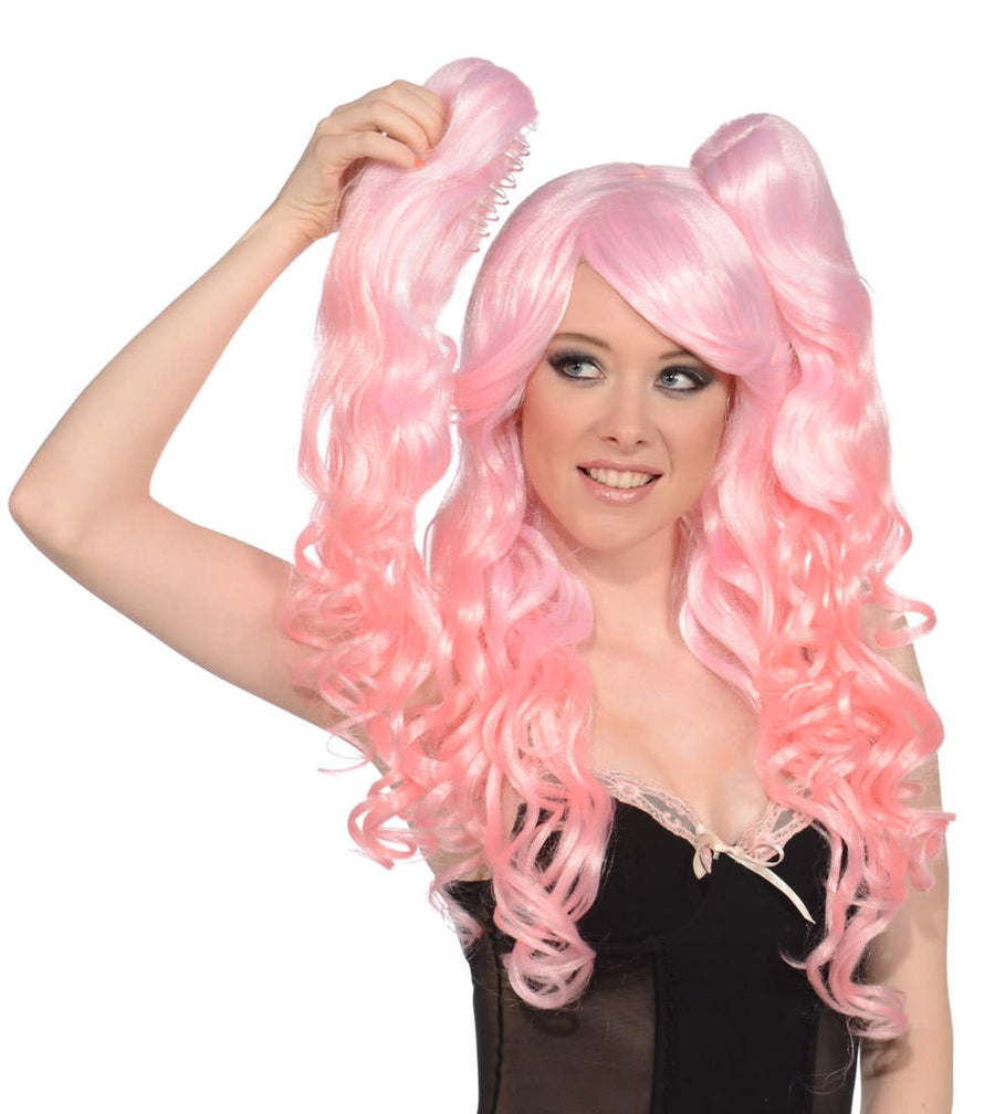 Long Wig and Ponies Set Pink