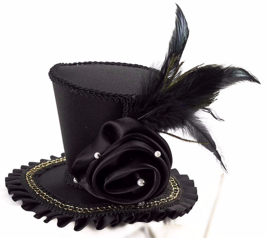 Mini Top Hat with Rose Black