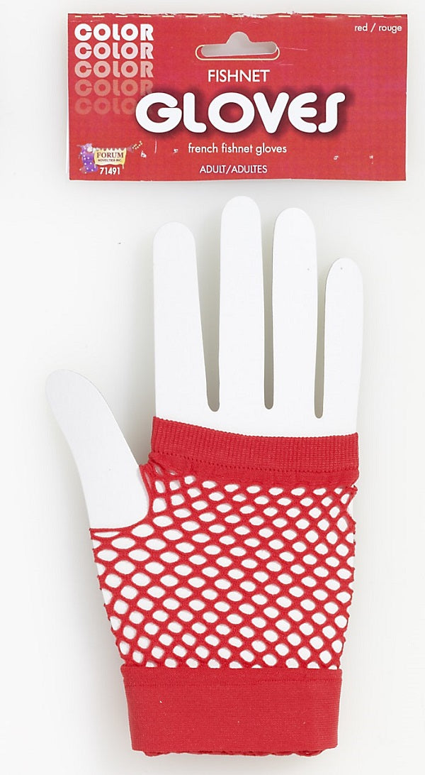 Short Fishnet Fingerless Gloves Red
