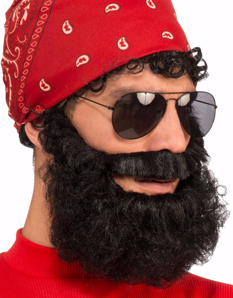 Curly Beard with Attached Moustache Black