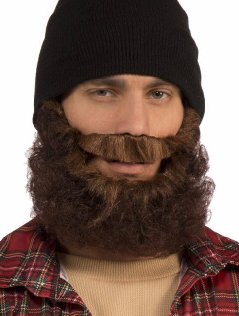 Curly Beard with Attached Moustache Brown