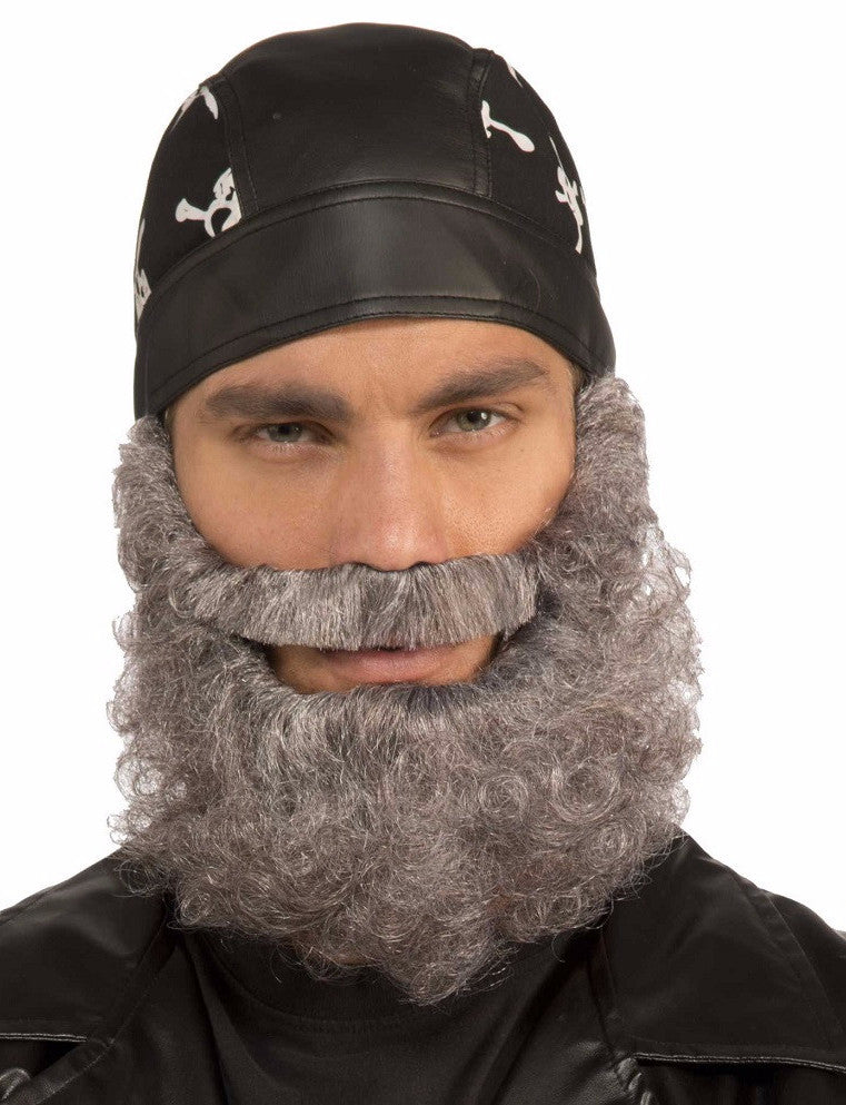 Curly Beard with Attached Moustache Gray