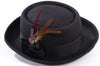 Black Pork Pie Hat With Feathers