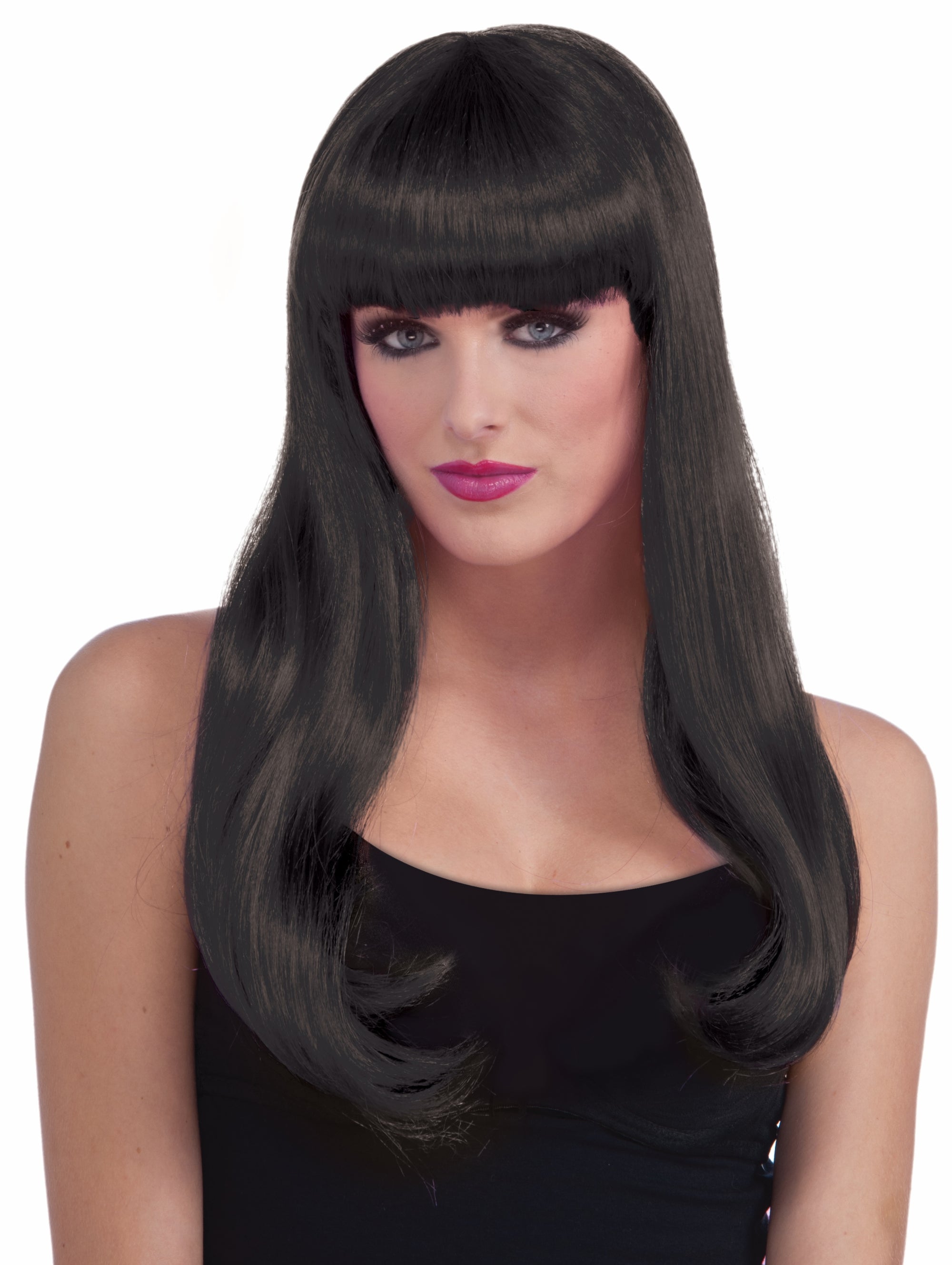 Long Black Wig with Bangs