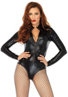 Wet Look High Neck Zipper Front Bodysuit