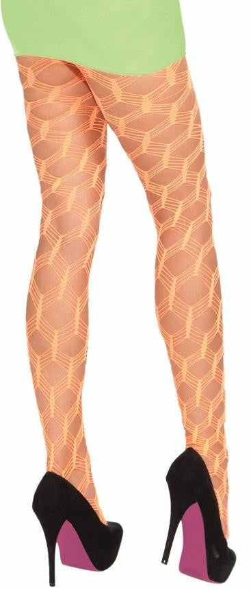 Wide Fishnet Pantyhose Neon Orange