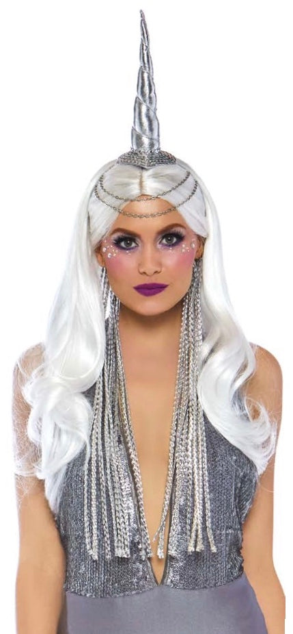 Celestial Unicorn Headband with Chain Accent and Braided Mane