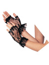 Wrist Length Fingerless Lace Gloves Black
