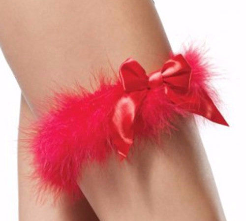 Marabou Garter with Satin Bow Red