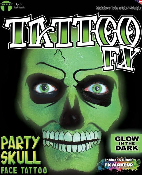 FX Party Skull Face Tattoo Glow in the Dark