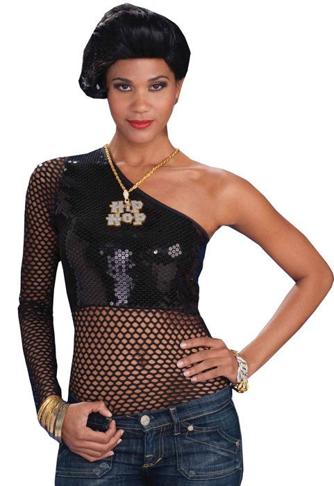 Hip Hop Black Sequin Mesh Top
