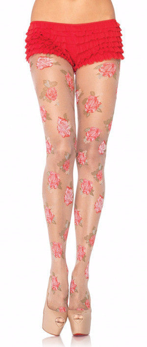 Spandex Sheer Rose Print Pantyhose