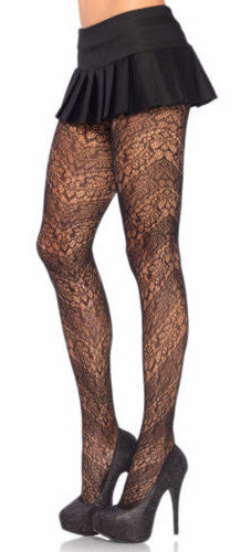 Two Tone Spiral Black Vine Lace Pantyhose