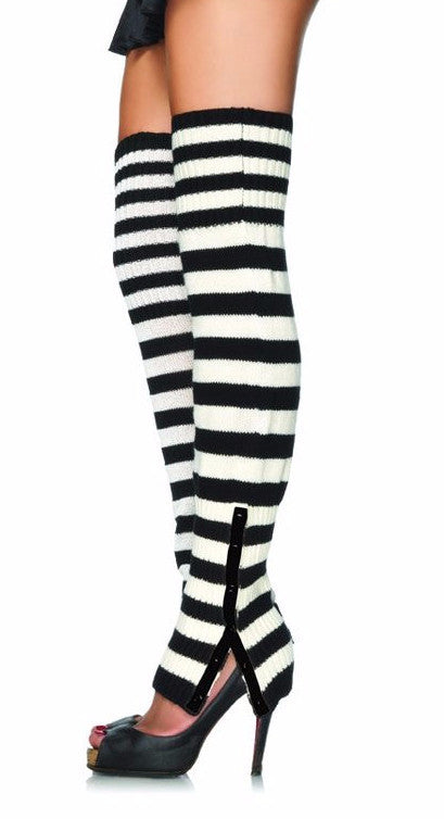 Striped Woven Leg Warmers with Side Snaps