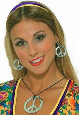 Peace Sign Necklace & Earrings Silver