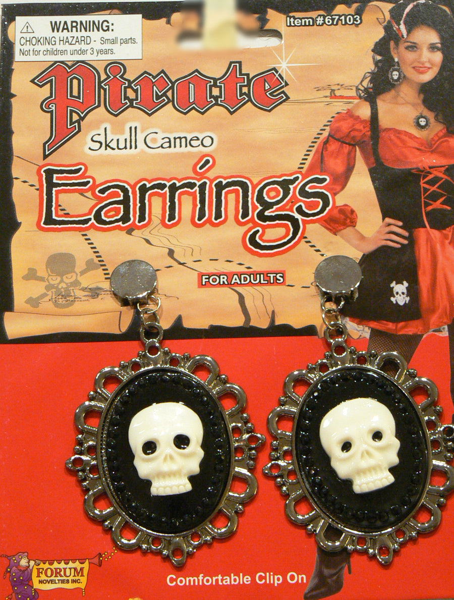Pirate Skull Cameo Earrings