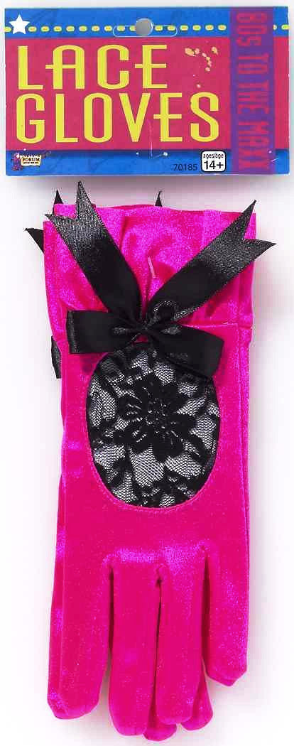 Pink Neon Satin Lace Gloves
